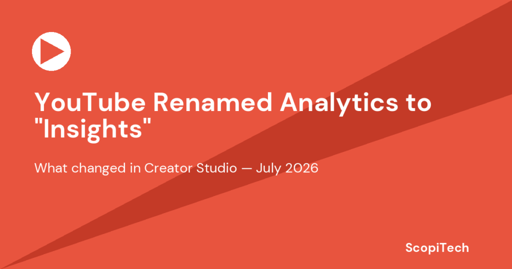YouTube Studio Insights tab replacing Analytics, July 2026 update